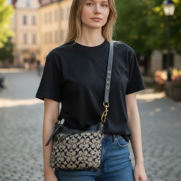 Coach Handbags - Coach Jaquard Canvas & Leather Shoulder Bag F062-10403